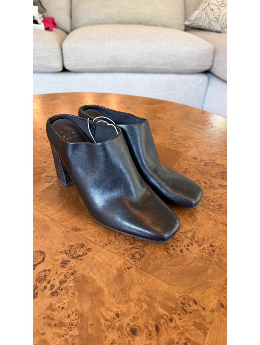 A New Day Black Memory Foam Block Heel Mules